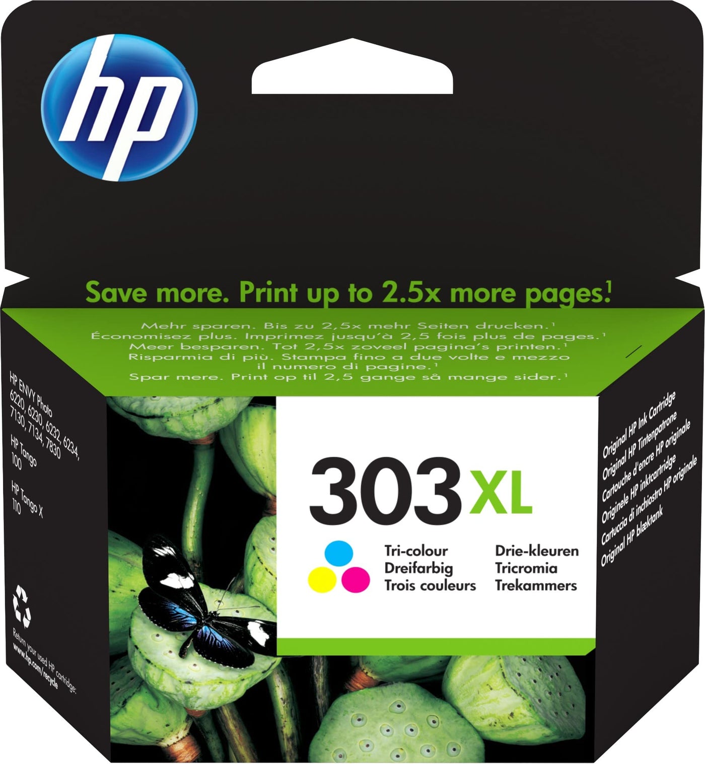HP 303XL (T6N03AE) Original Druckerpatrone Farbe mit hoher Reichweite für HP ENVY 6200, 7100, 7134, 7220e, 7221e, 7224e, 7800, 7900e HP Tango Printer