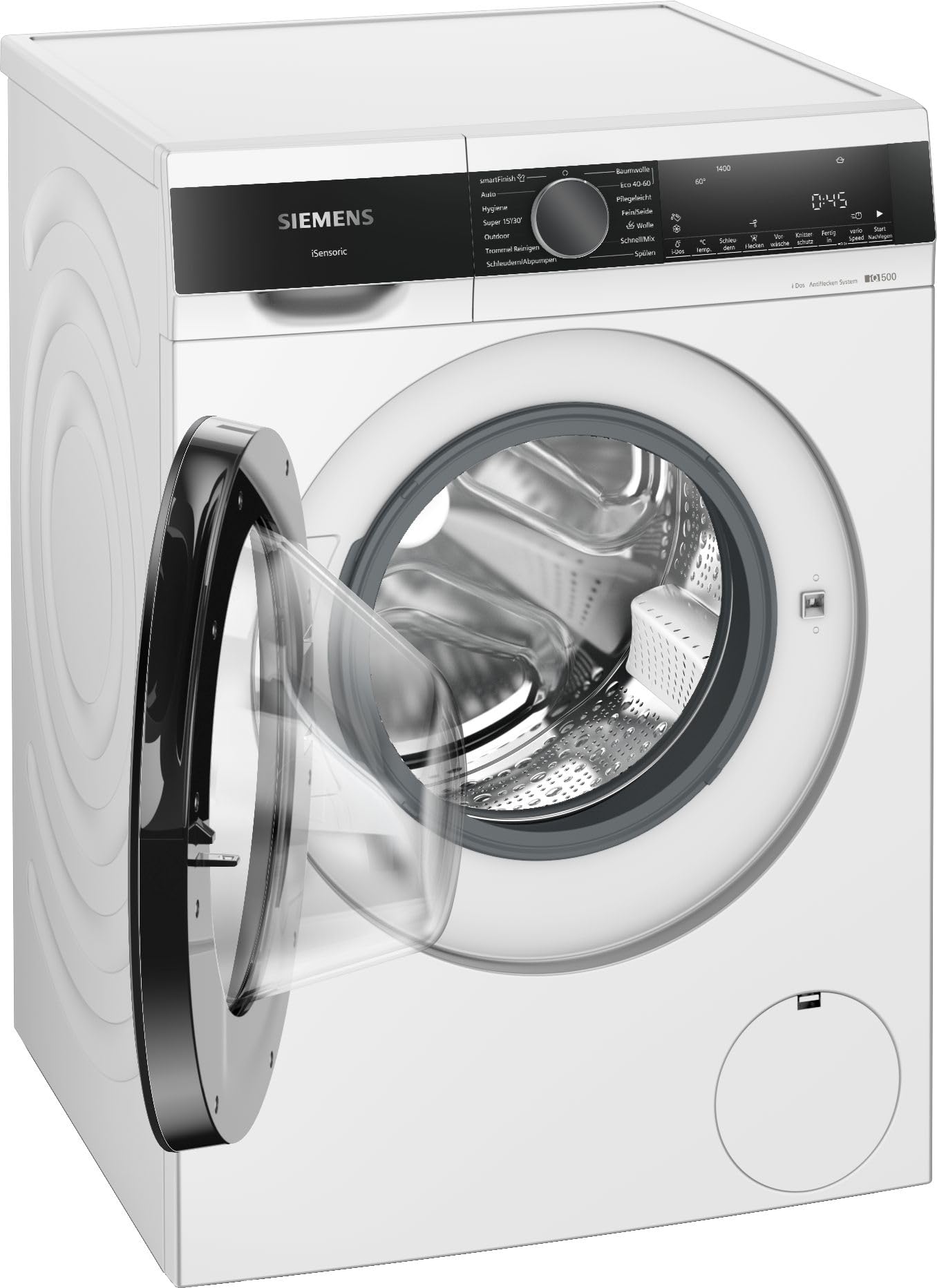 Siemens WG44G2F41, iQ500, Waschmaschine 9 kg, 1400 UpM, automatische Fleckenentfernung, weniger Bügeln mit smartFinish, varioSpeed für schnelles Waschen, i-Dos, Nachlegefunktion, aquaStop, Weiß