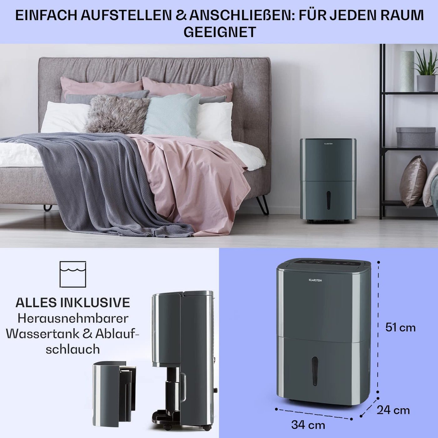 Klarstein Luftentfeuchter & Luftreiniger Elektrisch, 20 L Raumentfeuchter Klein für Wohnung Schlafzimmer Badezimmer Keller, Effizienter Bad/Raum Entfeuchter, Elektrischer & Kleiner Luftentfeuchter