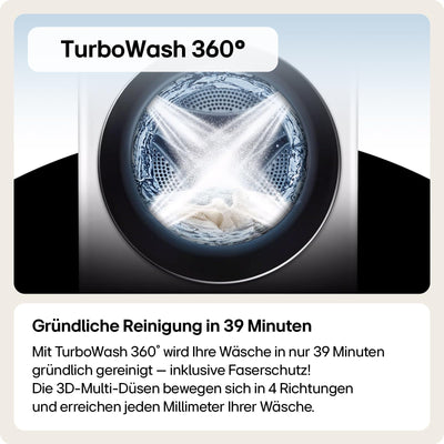 LG F4WR703YB Frontlader-Waschmaschine 13 kg, Klasse A -20%, 1.400 U./Min., 61.5x60x85 cm, TurboWash 360 in 39 Minuten, Allergy Care, Steam, Wi-Fi, Digitales Touchdisplay, Platinum Black