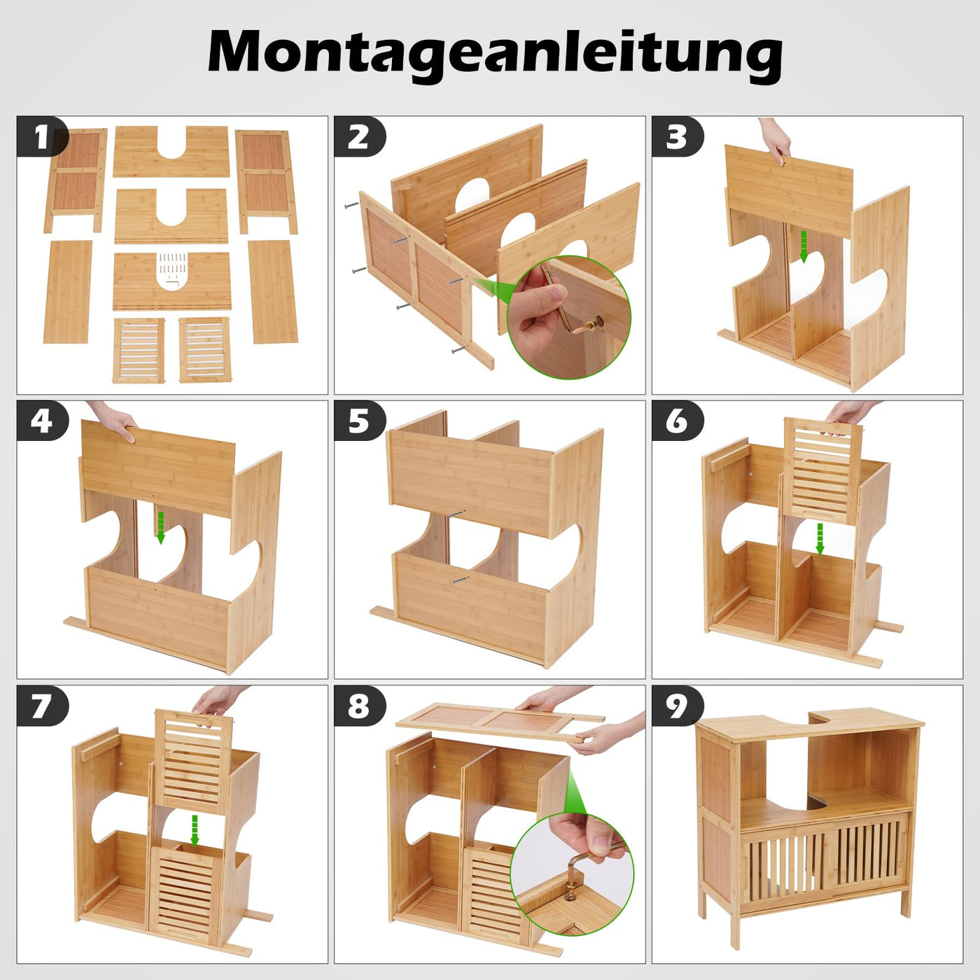 MY FAT GORILLA Bambus Waschbeckenunterschrank - Badezimmermöbel - 60 x 30 x 60 cm - Badezimmer Unterschrank - Unterschrank Waschbecken - Waschtischunterschrank - Badezimmer Möbel