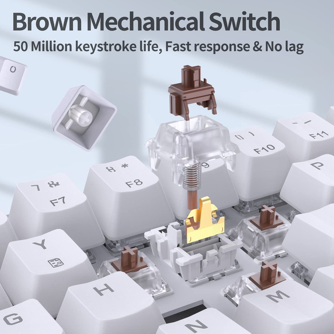 TMKB Mechanische Gaming Tastatur, T68se 60% Prozent Tastatur mit USB Kabel, Anti Ghosting QWERTY Layout Mini Brown Switches Keyboard für PC Windows/Mac OS, Weiß