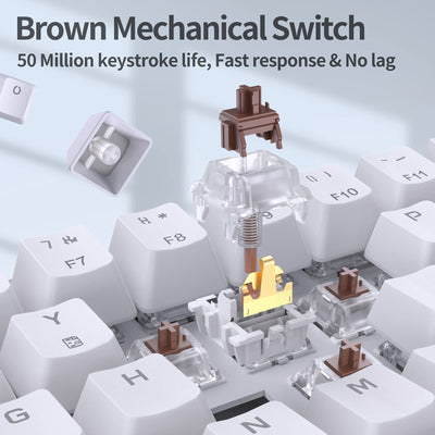 TMKB Mechanische Gaming Tastatur, T68se 60% Prozent Tastatur mit USB Kabel, Anti Ghosting QWERTY Layout Mini Brown Switches Keyboard für PC Windows/Mac OS, Weiß