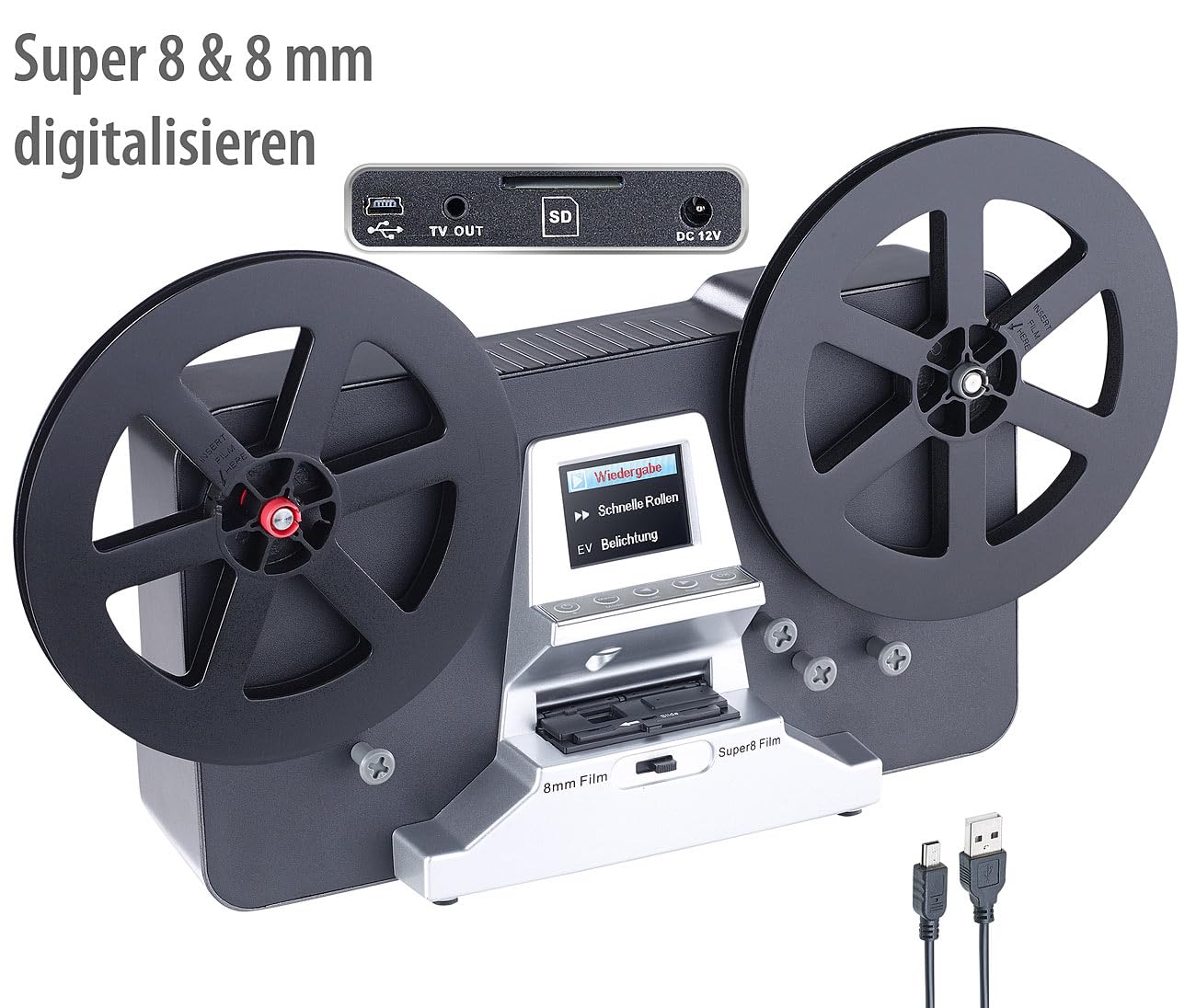 Somikon Filmscanner: HD-XL-Film-Scanner & -Digitalisierer für Super 8 & 8 mm, bis 7'-Rollen (Filmdigitalisierer, Filmscanner 8mm, Filmdigitalisierung)
