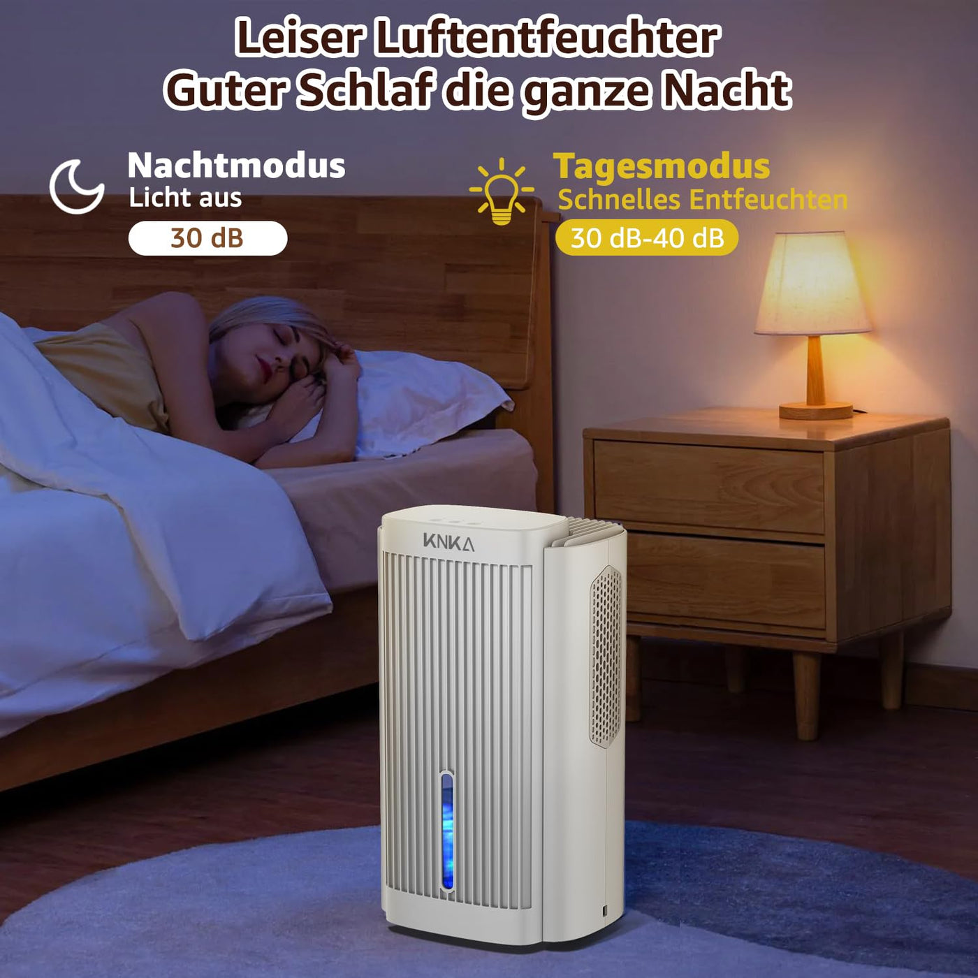 Luftentfeuchter, Luftentfeuchter Elektrisch, 1,1 l/T (2,5 l), Raumentfeuchter unter 30 dB für 30m² Wohnung Badezimmer, Keller, mit Automatischer Abschaltung und Abtauen, Farbiges Nachtlicht (Weiß)