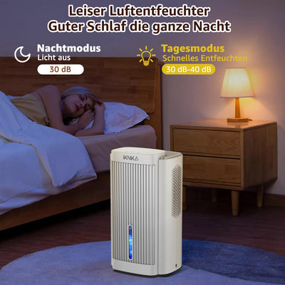 Luftentfeuchter, Luftentfeuchter Elektrisch, 1,1 l/T (2,5 l), Raumentfeuchter unter 30 dB für 30m² Wohnung Badezimmer, Keller, mit Automatischer Abschaltung und Abtauen, Farbiges Nachtlicht (Weiß)