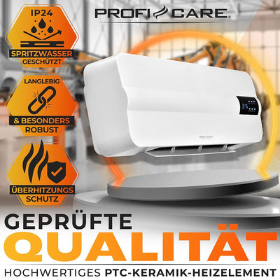 ProfiCare® Wand Heizlüfter mit Fenster-Offen-Erkennung | Heizkörper für bis zu 60qm | Elektroheizung für Wandmontage inkl. Montagematerial | Heizung mit 1,5m Kabel, Fernbedienung & Timer | PC HL 3116