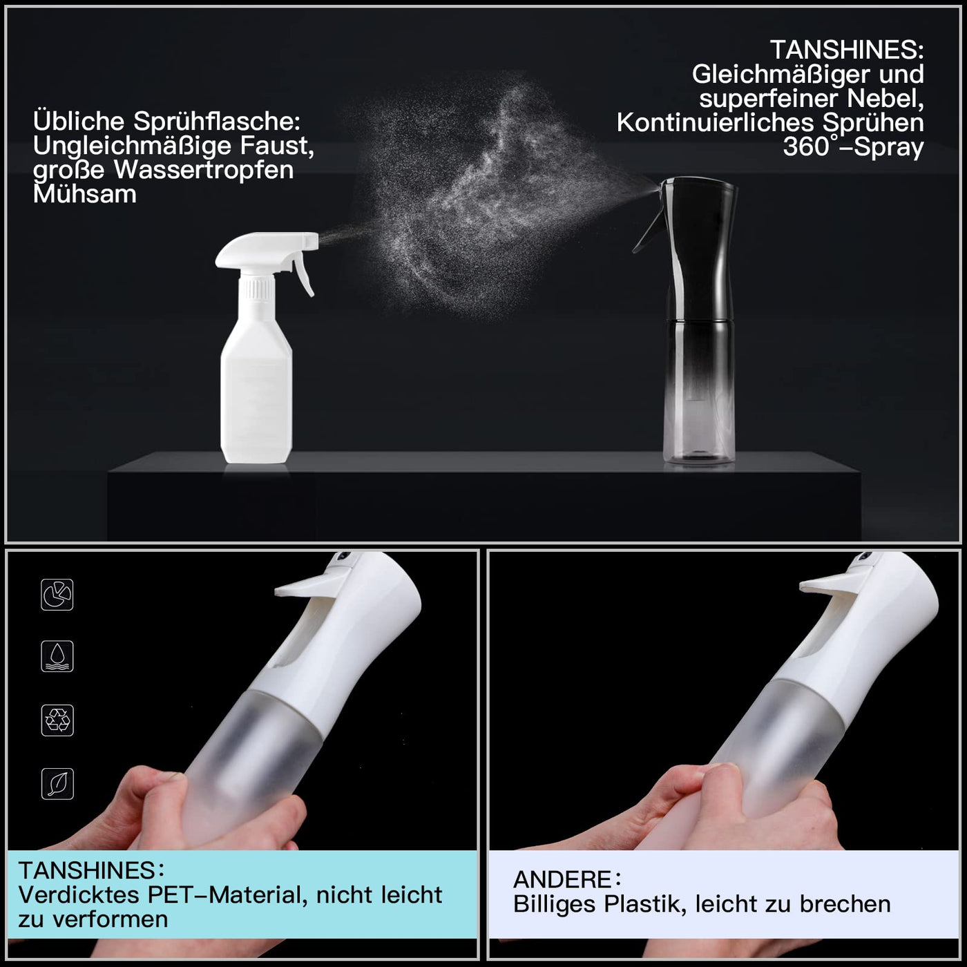TANSHINE Sprühflasche Haare Sprühflasche Zur Reinigung klein Sprühflasche Pflanzen Wasser Sprühflasche Feiner Nebel Desinfektionsmittel Sprühflaschen Sprühnebel Flasche Nebelspray Sprühger?t 200ml