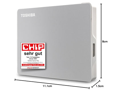 Toshiba 1TB Canvio Flex Portable External Hard Drive for Mac, Windows PC and Tablet use, compatible with most USB-C and USB-A devices, Silver (HDTX110ESCAA)