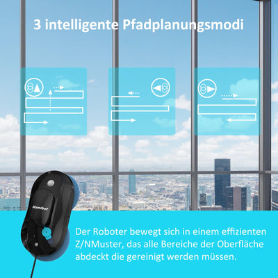 Mamibot W110-P Fensterputzroboter, automatischer intelligenter Navigations-Staubsauger Anti-Drop, mit APP und Fernbedienung, für Glas, Fliesen, 12 Stück Tücher (Schwarz)