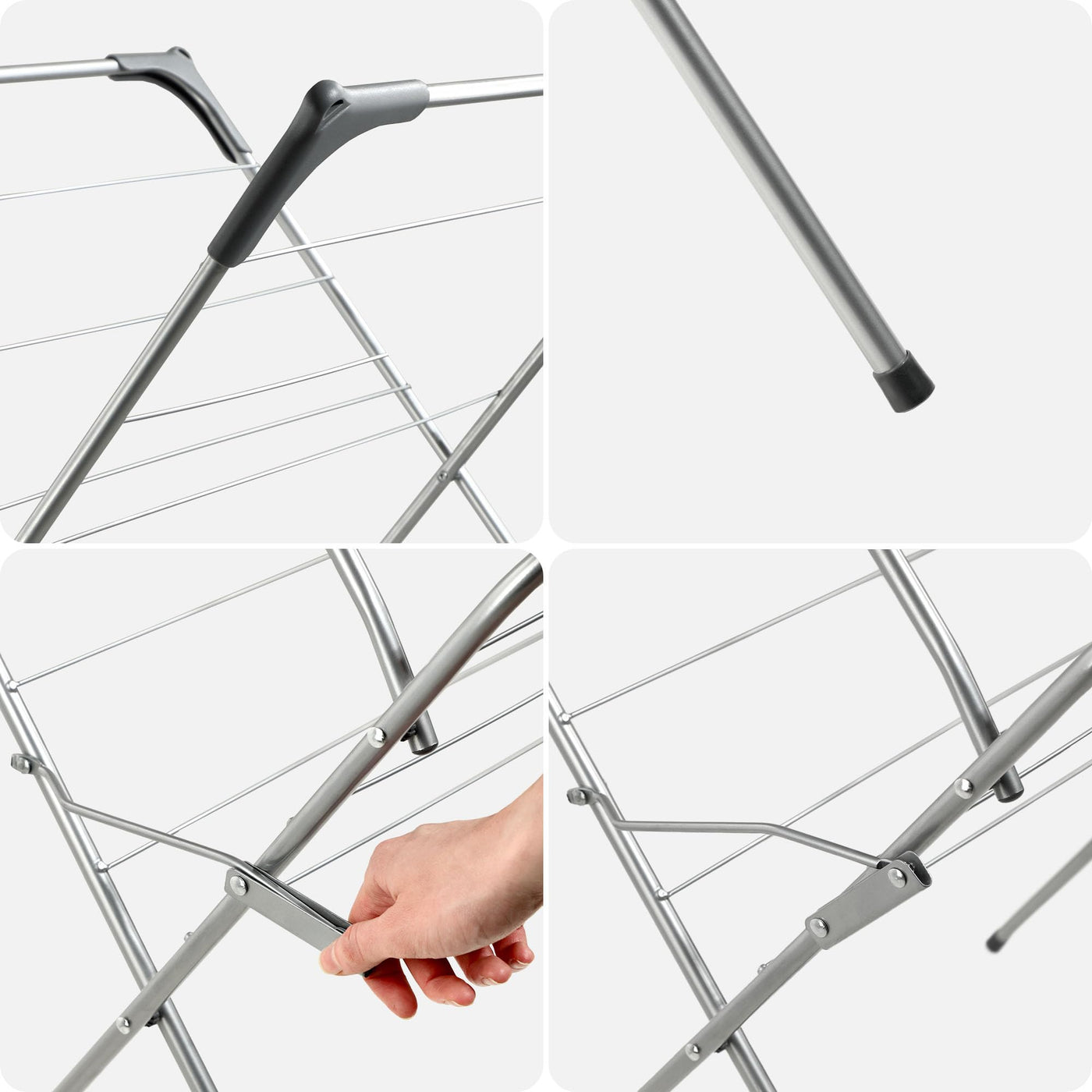 KADAX Vertikaler Wäschetrockner mit Antirutschfüßen, Stabiler Kleidertrockner aus Metall, Turmwäscheständer, Platzsparender Wäscheständer (Silber)