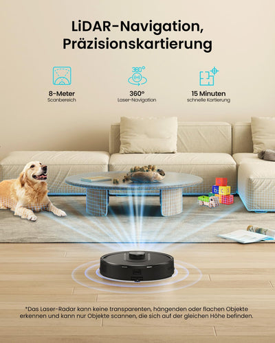 W11 Saugroboter mit Wischfunktion, Saugroboter mit LiDAR Navigation, Staubsauger Roboter mit 5000Pa Starke Saugkraft, Roboterstaubsauger mit Lang Laufzeit, 2L Wischroboter mit WIFI, ideal für Teppich