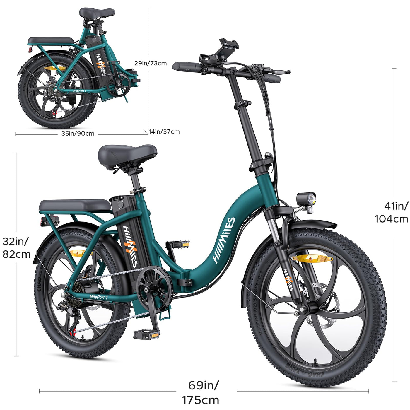 HillMiles MilePort 1 Elektrofahrrad Für Erwachsene, 250W Klappbares Elektrofahrrad Mit 36V 13AH Abnehmbarem Akku, Geschwindigkeit 25KM/H und Reichweite 100KM, 20„ * 3.0“ Fetter Reifen