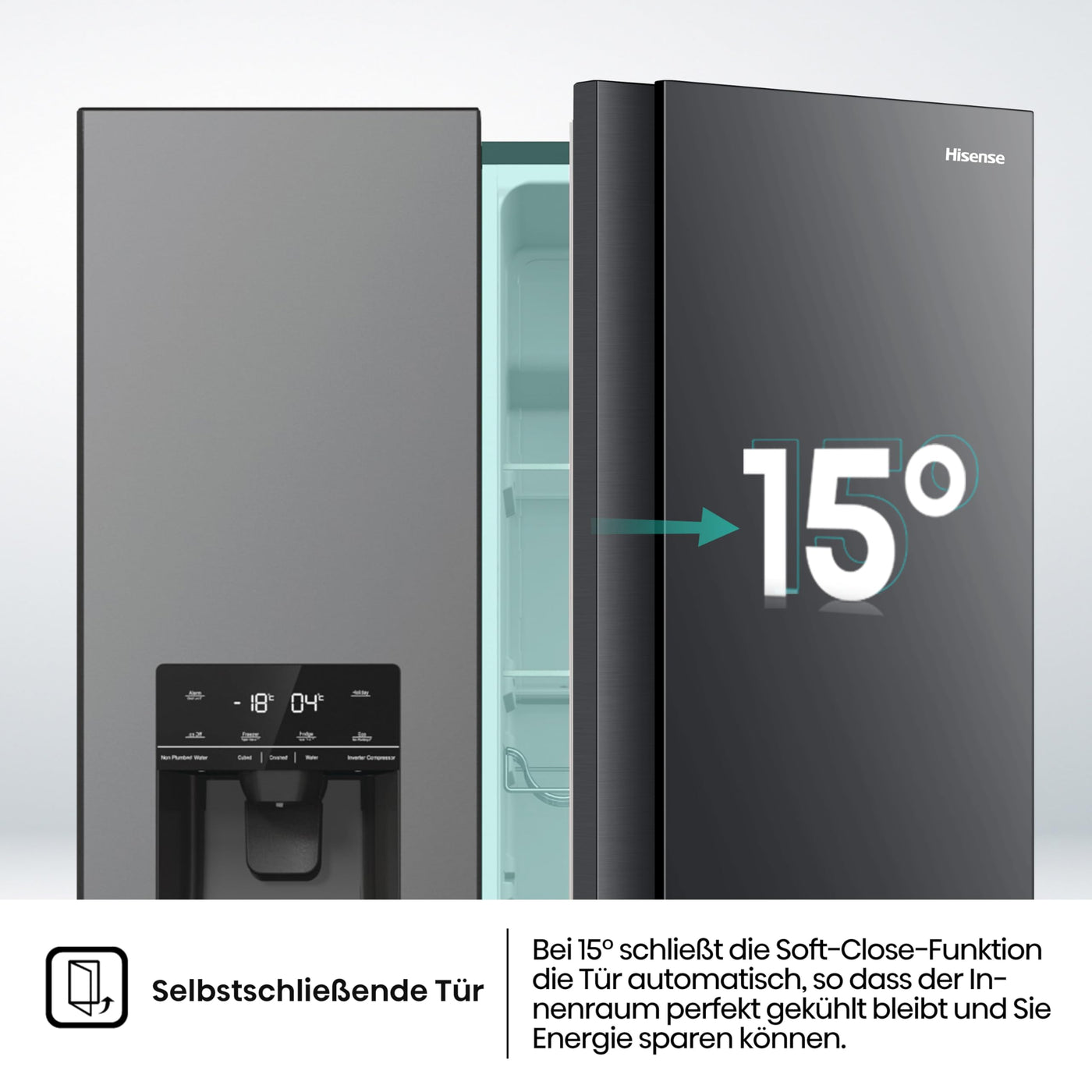 Hisense RS5P535NTFE Side-By-Side Kühl-Gefrier-Kombination, 376 Liter Kühlteil, 190 Liter Gefrierteil, Total NoFrost, Multi AirFlow, FastFreeze, Energieeffizienzklasse E, 178,6cm x 91,5cm, schwarz