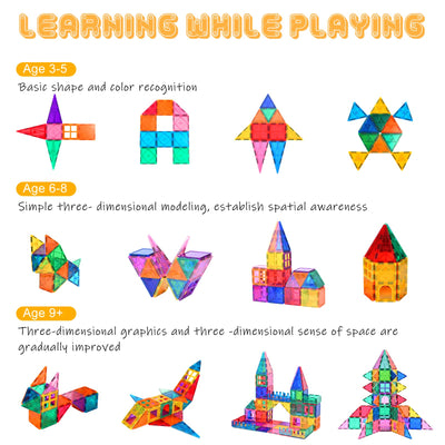 Magnetische Bausteine 100Pcs für Kinder ab 3+ Jahre Starke Magnet Montessori Spielzeug Kinder STEM-Lernspielzeug-Geschenk zur Förderung der Kreativität für Jungen Mädchen (100 pcs)