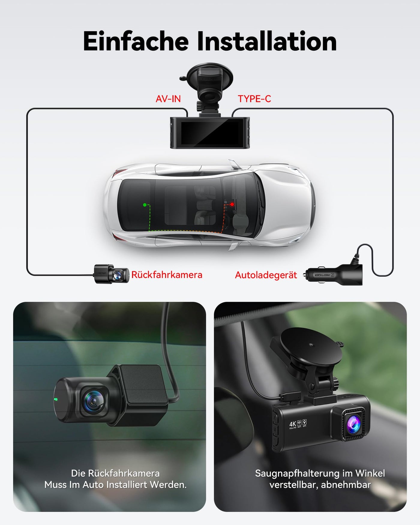 REDTIGER Dashcam Auto Vorne Hinten 4K/2,5K mit STARVIS 2, Dash Cam Auto Kamera 3,18" IPS-Bildschirm, kostenlose 128-GB-Karte,5.8GHz WiFi, GPS, 170°Weitwinkel WDR, Unterstützt 256 GB Max(F7NP)