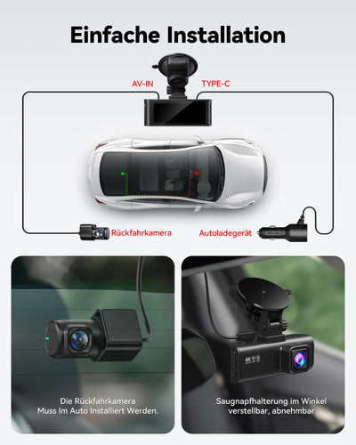 REDTIGER Dashcam Auto Vorne Hinten 4K/2,5K mit STARVIS 2, Dash Cam Auto Kamera 3,18" IPS-Bildschirm, kostenlose 128-GB-Karte,5.8GHz WiFi, GPS, 170°Weitwinkel WDR, Unterstützt 256 GB Max(F7NP)