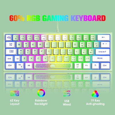 Pc Tastatur Maus mit Kabel, mäuse, tastaturen & eingabegeräte, Gaming-Tastatur-Maus mechanische Feel, Tastatur Maus bis zu 3600 DPI, optische 7 Tasten PC, Laptop, Computer, Grün