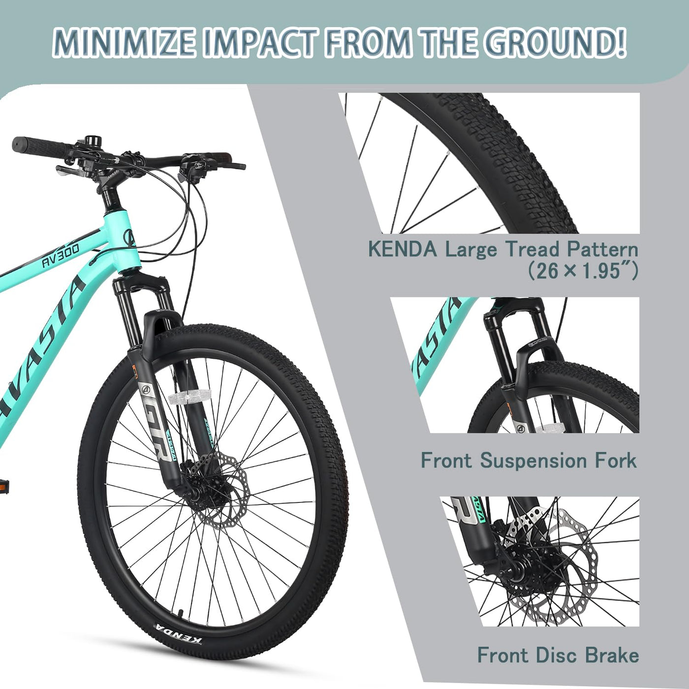 AVASTA AV300 26 Zoll Mountainbike MTB Pendlerrad Leichter Aluminiumrahmen 21 Gang Schaltung Vorderradfederung Scheibenbremsen vorne und hinten,Grün