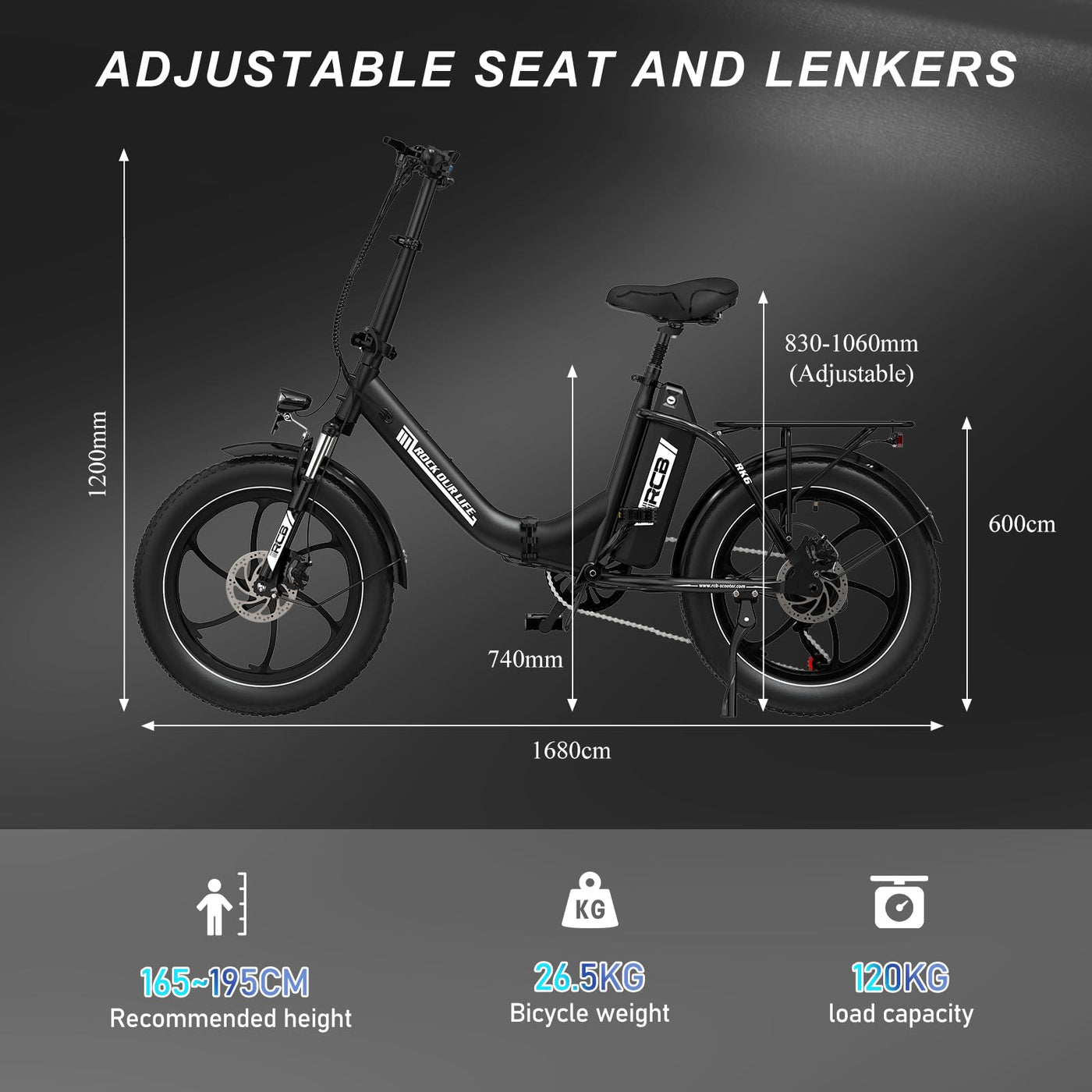 RCB RK6 20" E Bike für Erwachsene, 250W Motor 36V 15.6Ah Akku, 7-Gang,Breitreifen Klappbares E-Bike, Leichtes Elektrofahrrad für Stadtpendler