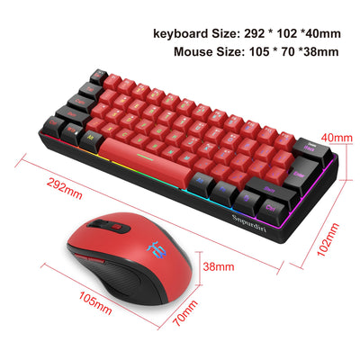 Snpurdiri 60% Prozent Tastatur Maus Set Kabellos, Wireless Gaming Tastatur und Maus Combo, Enthalten 2.4G Small Mini 60% Merchanical Feel Tastatur, Ergonomisches Design Vertical Feel Maus (BlackRed)