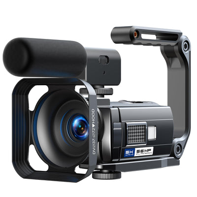 Videokamera 5K 56MP Camcorder Vlogging Kamera für YouTube,WiFi Nachtsicht 3" 270° drehbarer Touchscreen Video Vlogging Camera mit 64GB Karte, Mikrofon, Stabilisator, Fernbedienung,2 Batterien,Stativ