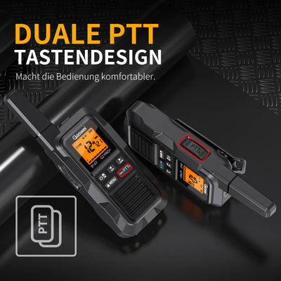 Gaswei G2Pro Professionelle Walkie-Talkies für Erwachsene [IP67 wasserdicht & schwimmfähig] Langstrecken-Funkgerät mit Doppel-PTT, SOS-Alarm,FM-Radio + Akku für Outdoor, (2er-Set in Schwarz)