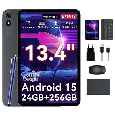 TABWEE T60 Pro Tablet 13,4 Zoll Android 15, 120Hz Display, 24GB RAM + 256GB ROM (2TB TF), 10000mAh Akku, Octa-Core Gaming Tablet, Widevine L1, 5G WiFi, 18W Schnellladung, inkl. Tastatur und Stift.