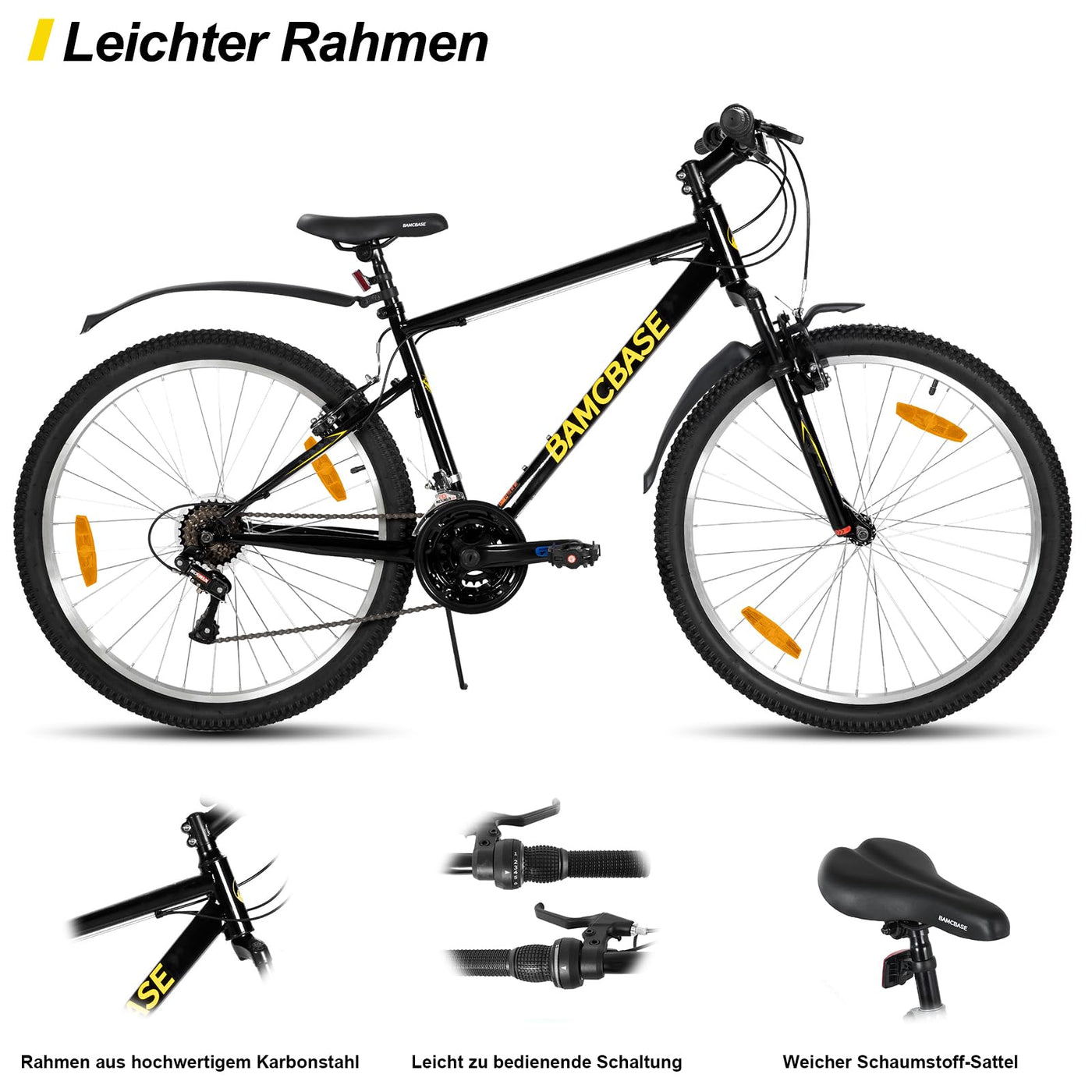 HILAND 26 Zoll Mountainbike, 18 Gang MTB für Männer Frauen, Erwachsenen Mountainbike mit V-Bremsen, Schwarz