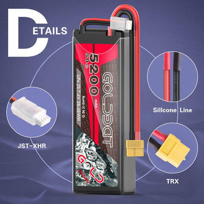GOLDBAT 2S Lipo RC Akku 7,4V 50C 5200mAh LiPo Akku Hardcase Pack mit XT60 Stecker für RC Auto Evader RC Hubschrauber RC Truggy Buggy Evader BX Auto LKW Truck RC Hobby (2Packs)