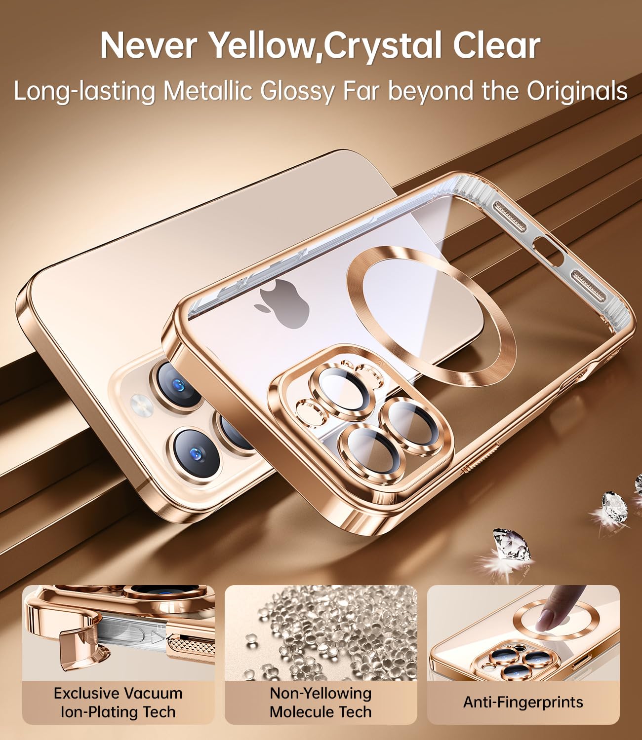 JUESHITUO 3 in 1 Hülle für iPhone 16 Pro,1 Handyhülle mit 2 Stück Schutzfolie, [Militärstandard] [TOP N56 Starke Magnete] Stoßfest Kratzfest Magsafe Case mit Kameraschutz, Titan Wüstensand