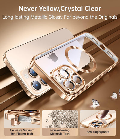 JUESHITUO 3 in 1 Hülle für iPhone 16 Pro,1 Handyhülle mit 2 Stück Schutzfolie, [Militärstandard] [TOP N56 Starke Magnete] Stoßfest Kratzfest Magsafe Case mit Kameraschutz, Titan Wüstensand