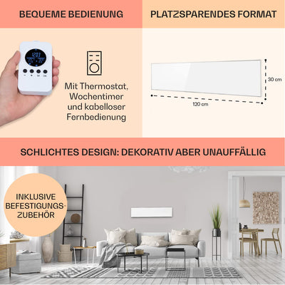 Klarstein Air Infrarotheizung, Infrarot Heizung mit Fernbedienung, Erkennung Offener Fenster, Infrarotheizung mit Thermostat, Sparsame Heizung zur Wandmontage, CO2-Freie Elektroheizung 360 Watt