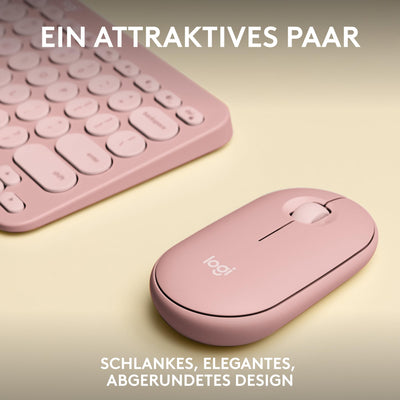 Logitech Pebble 2 Combo, kabellose Tastatur und Maus, leise und mobil, anpassbar, Logi Bolt, Bluetooth, Easy-Switch für Windows, macOS, iPadOS, Chrome - Deutsches QWERTZ-Layout, Rosa