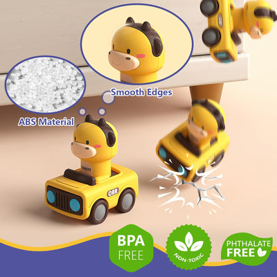 MOONTOY Auto Spielzeug ab 1 Jahr Jungen und Mädchen,4 Stück Spielzeugauto Baby-Tier-Rennwagen,Press-and-Go Spielfahrzeug Set für Kleinkinder 10 12 18 Monate,Geschenk für Kinder ab 1 2 3 Jahr