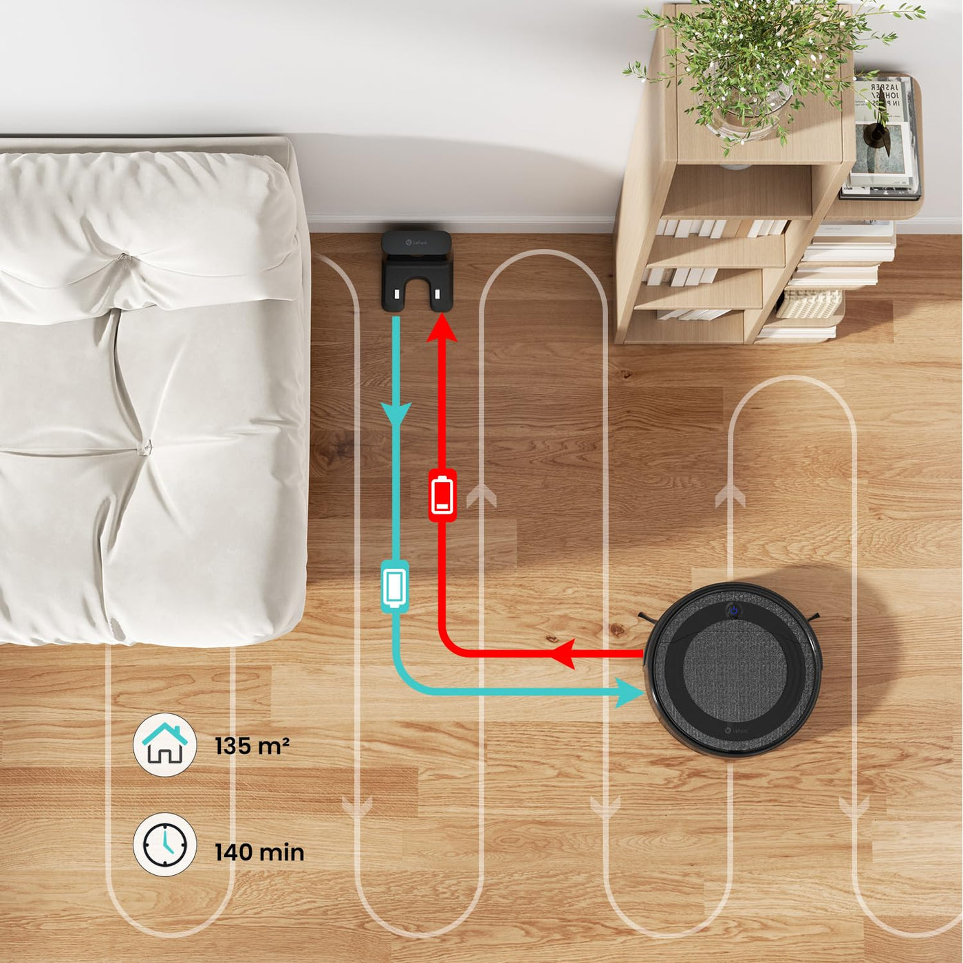 LEFANT M310B Saugroboter, 4500Pa Staubsauger Roboter mit Präzise Entfernungsnavigation, 150Mins, HEPA-Filter, WLAN Roboterstaubsauger, Ideal für Tierhaare, Teppiche, Hartböden