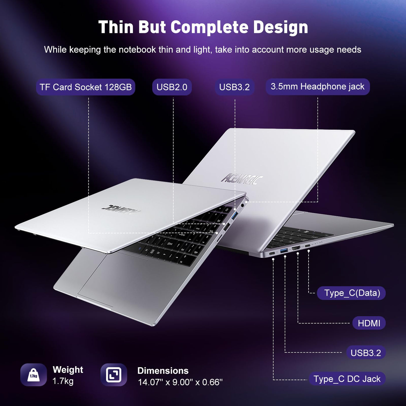 ACEMAGIC Neueste 15,6" Laptop, Quad-Core N-95 Prozessor bis zu 3,4GHz (Beat N5095) Laptop Computer, 16GB DDR4 512GB SSD Notebook mit Metallkörper Unterstützung WiFi, BT5.0
