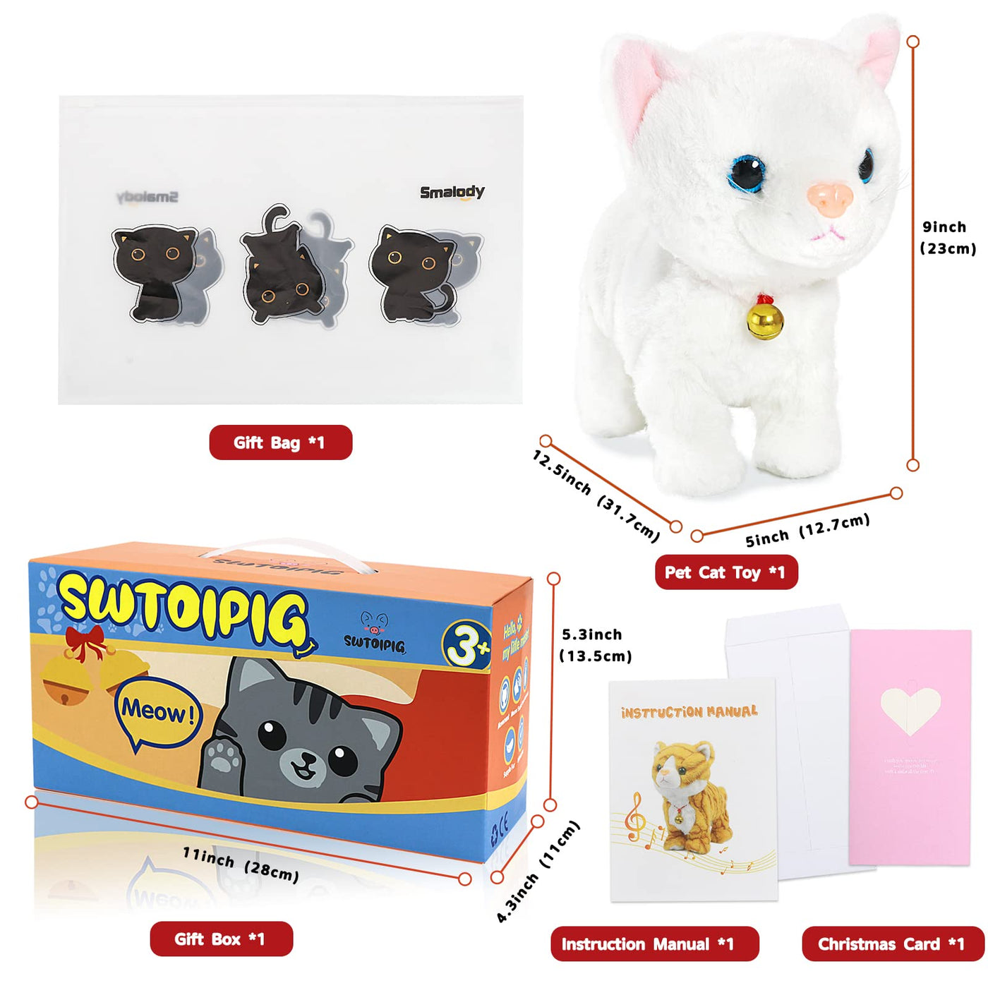 SWTOIPIG Interaktives elektronisches Plüschtier – Upgrade animierte Soundsteuerung, elektronisches Haustier, Roboter, Katze, Kätzchen, Spielzeug, Geschenke für Weihnachten (Weiß)