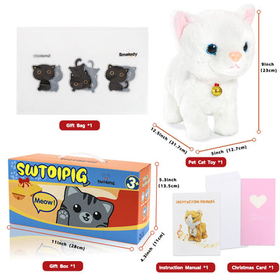SWTOIPIG Interaktives elektronisches Plüschtier – Upgrade animierte Soundsteuerung, elektronisches Haustier, Roboter, Katze, Kätzchen, Spielzeug, Geschenke für Weihnachten (Weiß)