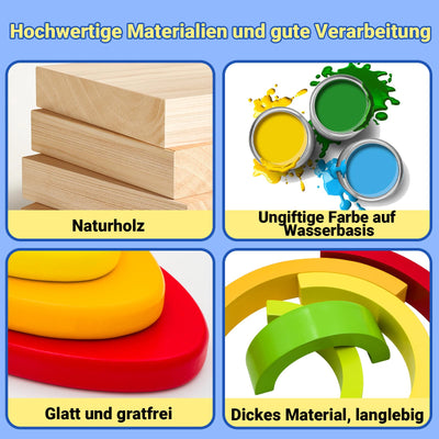 RunHero 3-in-1 Montessori Stapelspielzeug Holzbausteine Regenbogen Motorikspielzeug Grimms Bauklötze ab 1 Jahr Baby Geschenk für 2 3 4 5 Jahr Kinder