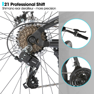 Hiland 26 Zoll Vollfederung Herren Mountainbike, 21 Gang, Mountainbike für Männer Frauen, Doppelscheibenbremse Fahrrad für Männer Frauen Erwachsene Fahrrad Schwarz