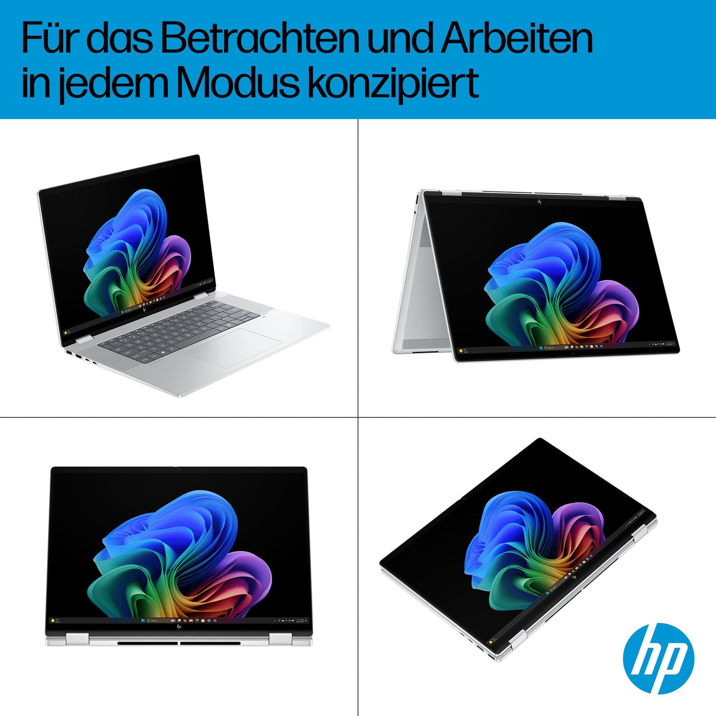 HP OmniBook X Flip 2in1 Next Gen AI Laptop | Intel Ultra 5-226V (8C) | dedizierte NPU für KI | 40 NPU Tops | Copilot+ PC | 16" WUXGA 1920x1200 Touchscreen | 16GB | 512GB SSD | Win11 | QWERTZ | Silber