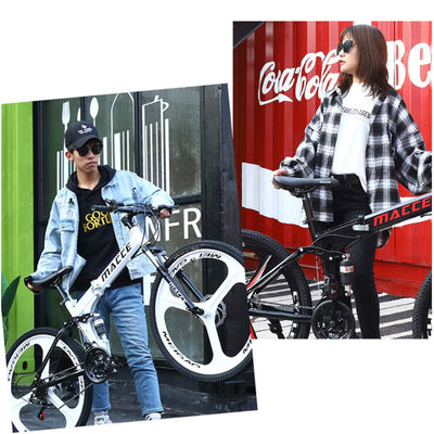 YXYBABA Faltbares Mountainbike 24 Zoll 24 Gang Fahrrad Vollgefedert MTB Schaltung Dual Disc Bremsen Mountainbike Erwachsene Mountainbike 24 Gang Drei Cutter Rad