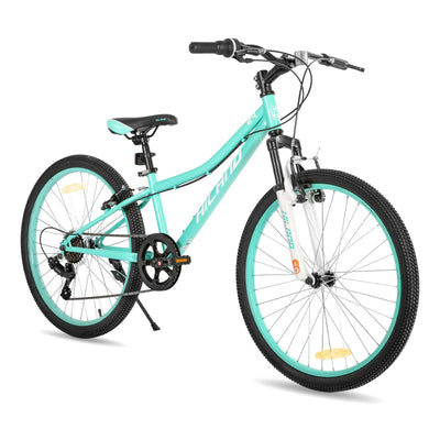 HILAND Climber 24 Zoll Kinderfahrrad, 7 Gang V-Bremse Kinder Mountainbike, Jugend MTB mit Federgabel, Mountainbike für Jungen Mädchen Mintgrün