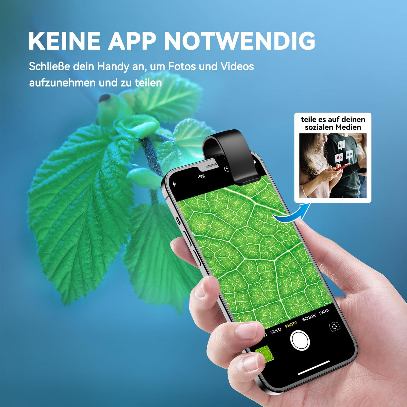 Evil eye 200 x Telefonmikroskop für Kinder Mini-Mikroskop mit CPL 2 Helligkeitsmodi Keine App erforderlich für Microworld