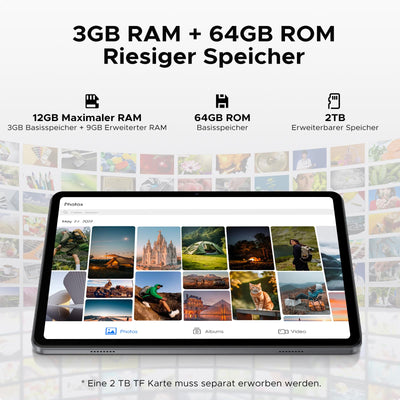 DOOGEE Tab A9 Tablet 10 Zoll Android 15, Tablet mit Tastatur/Stift/Maus/Hülle, 12GB RAM+64GB ROM(TF 2TB), 6580mAh, Unisoc T310, Dual Speaker, 5G WiFi, HD IPS Display, 8MP, GMS, BT5.0, 3.5mm, Face ID