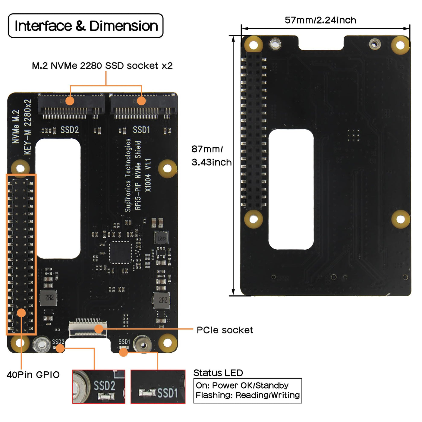 Geekworm X1004 Dual M.2 NVMe SSD Shield PCIe Peripheral Board for Raspberry Pi 5