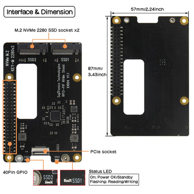 Geekworm X1004 Dual M.2 NVMe SSD Shield PCIe Peripheral Board for Raspberry Pi 5