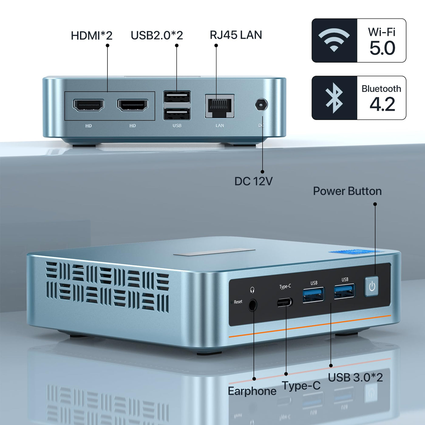 PELADN WI-6 Mini PC, 12th Gen N100 (bis zu 3,4 GHz), 16 GB DDR4 RAM, 512 GB M.2 SSD, 4K Dual Display & Type-C, USB3.2, WiFi5, BT4.2, Win 11 Pro für Zuhause/Büro/Schule