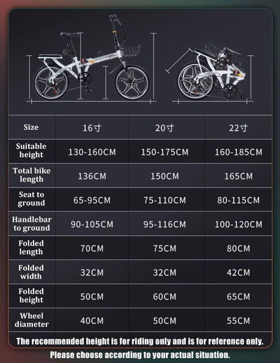 Wasd3Pods 16" 20" 22" Mountainbike, Klapp-Mountainbike Aus Kohlenstoffstahl, Mit Doppelscheibenbremse, 7-Gang-MTB-Fahrrad, Höhenverstellbar, Für Männer Und Frauen,Black-16